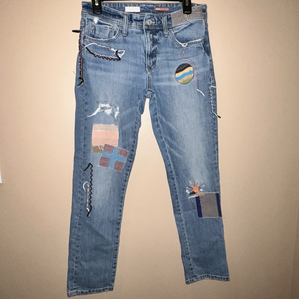 Pilcro by Anthropologie Jeans Denim 27 Womens Slim Boyfriend Patch Embroidered